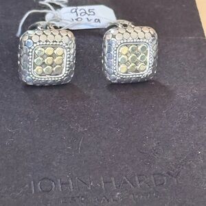 John Hardy Silver and 18k Gold Square Earrings